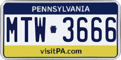PA license plate MTW3666