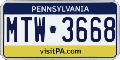 PA license plate MTW3668