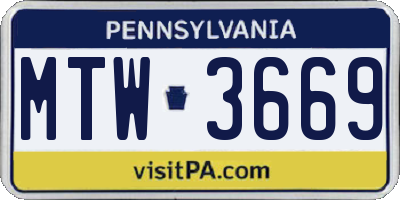 PA license plate MTW3669