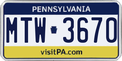 PA license plate MTW3670