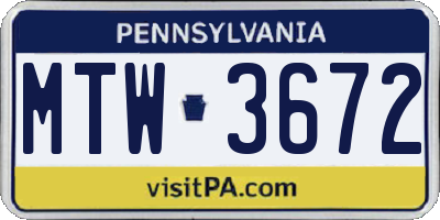 PA license plate MTW3672