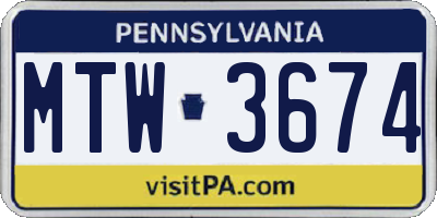 PA license plate MTW3674