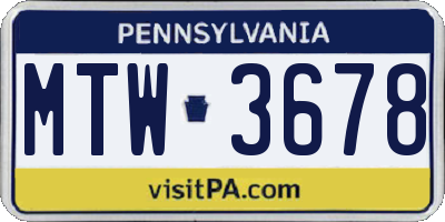 PA license plate MTW3678