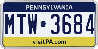 PA license plate MTW3684