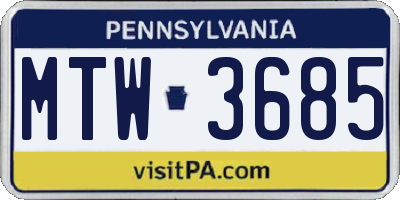 PA license plate MTW3685