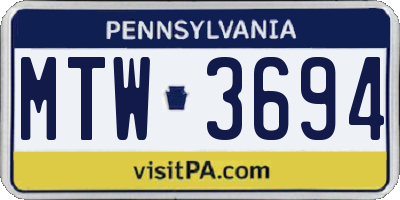 PA license plate MTW3694