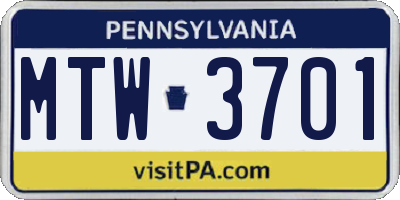 PA license plate MTW3701