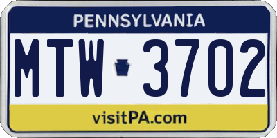 PA license plate MTW3702
