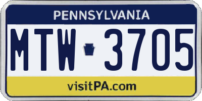 PA license plate MTW3705