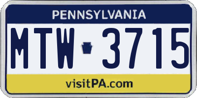 PA license plate MTW3715
