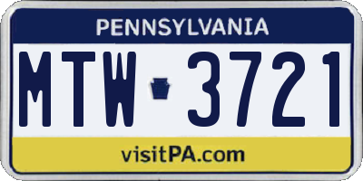 PA license plate MTW3721