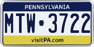 PA license plate MTW3722