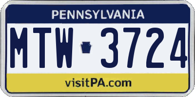 PA license plate MTW3724