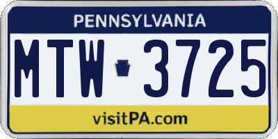 PA license plate MTW3725