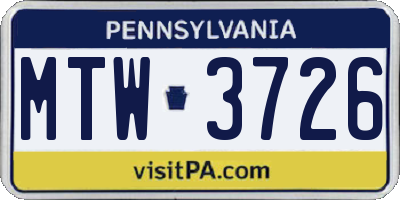 PA license plate MTW3726