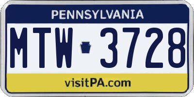 PA license plate MTW3728