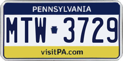 PA license plate MTW3729
