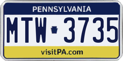 PA license plate MTW3735