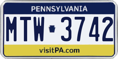 PA license plate MTW3742