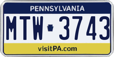 PA license plate MTW3743