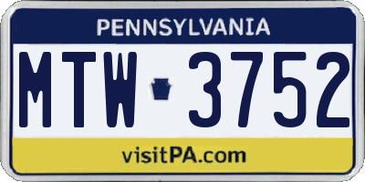PA license plate MTW3752
