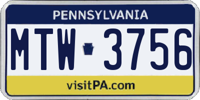 PA license plate MTW3756