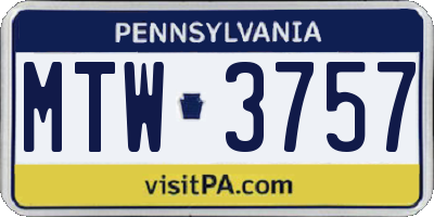 PA license plate MTW3757