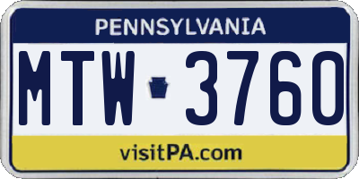 PA license plate MTW3760