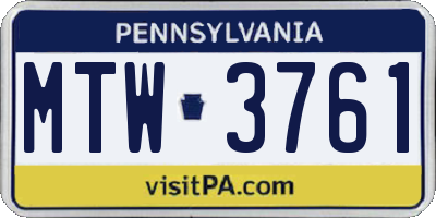 PA license plate MTW3761