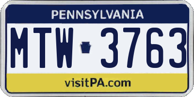 PA license plate MTW3763