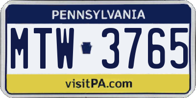 PA license plate MTW3765