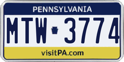 PA license plate MTW3774