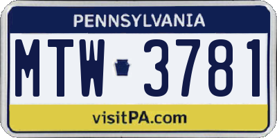 PA license plate MTW3781
