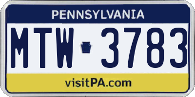 PA license plate MTW3783