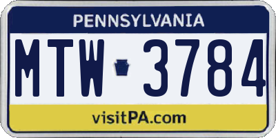 PA license plate MTW3784