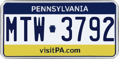 PA license plate MTW3792