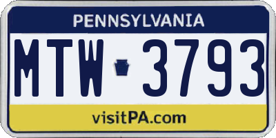 PA license plate MTW3793