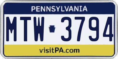 PA license plate MTW3794