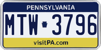 PA license plate MTW3796