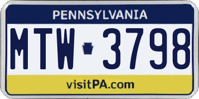 PA license plate MTW3798