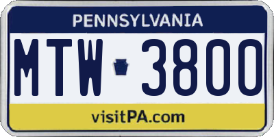 PA license plate MTW3800