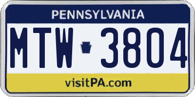 PA license plate MTW3804