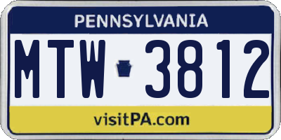 PA license plate MTW3812
