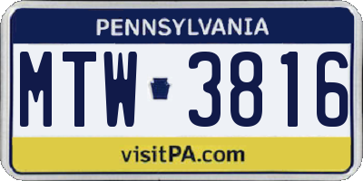 PA license plate MTW3816
