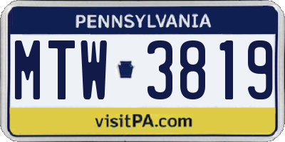 PA license plate MTW3819