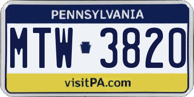 PA license plate MTW3820