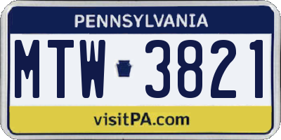 PA license plate MTW3821