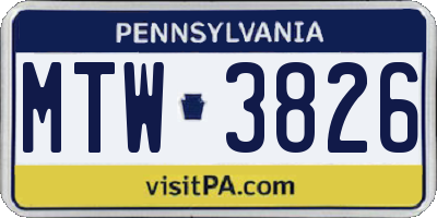 PA license plate MTW3826
