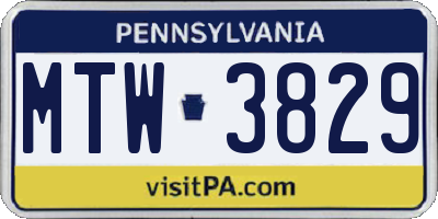 PA license plate MTW3829