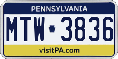 PA license plate MTW3836